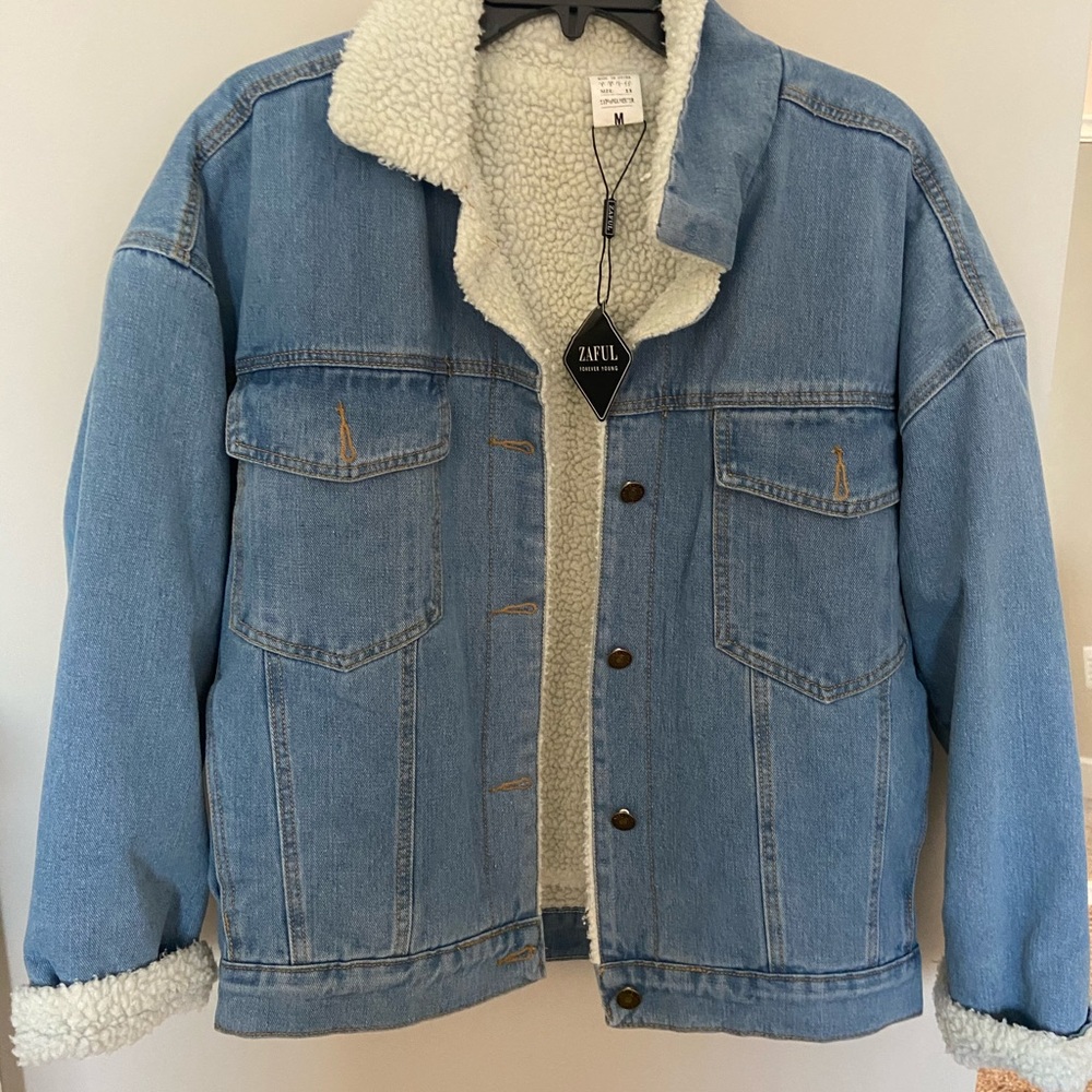 ZAFUl faux fur denim jacket